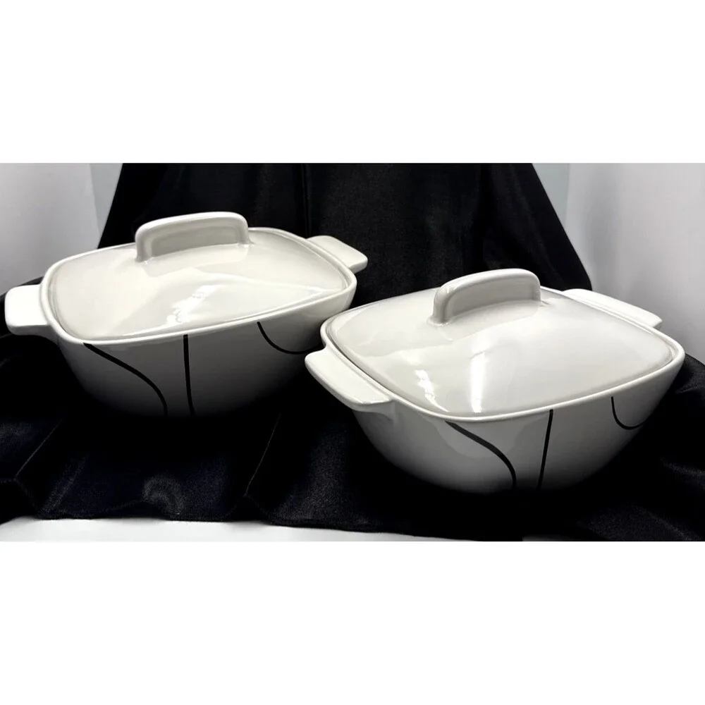 Corelle Coordinates Black Simple Lines Casserole Dishes W Lids 1.5qt and 2.5 qt